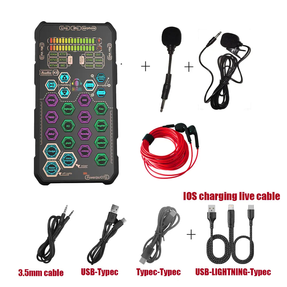 Hosabely SK9 Wired Handheld Live Sound Card Set – Portable Audio Interface with Microphone Connectivity for PS5, PC, Android, and iPhone Streaming – Ideal Gift for Men and Women