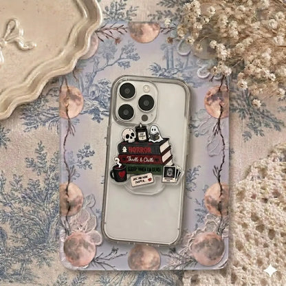 Book Lover Phone Grip Set – Aesthetic Romance Novel Pop Socket, 'Morally Grey' & Spicy Book Themed Phone Holder, Collapsible Smartphone Stand, Unique Gift for Readers