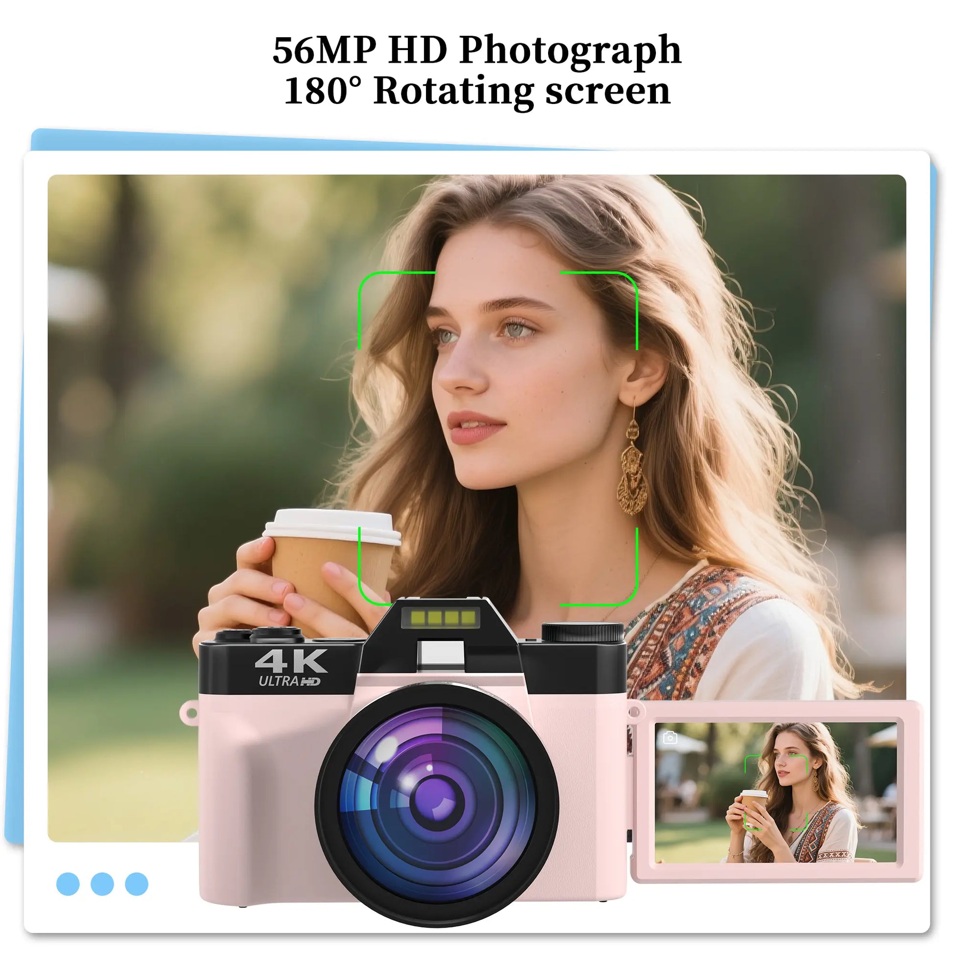 4K 56MP Vlogging Camera with 180° Flip Screen, Compact Camera with 16X Digital Zoom, 32GB TF Card, Summer Gift(Black)