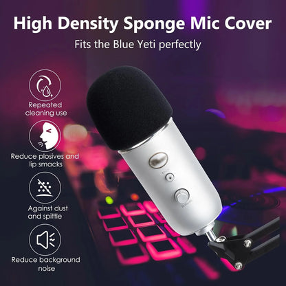 Yeti Microphone Stand with Foam Windscreen, Suspension Boom Scissor Arm Stand with Pop Filter Cover for Blue Yeti Pro, Gaming Microphone Arm by