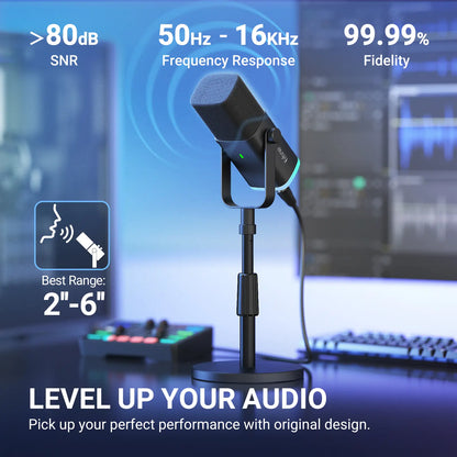 Fifine AM8S Gaming Microphone with Adjustable Stand, Height Adjustable Heavy-Duty Metal Stand, RGB Dynamic Mic with Quick Mute, Gain Volume Control, Headphone Jack, XLR/USB for Podcast, Streaming, Recording, PC PS5 Gamer, Audio Interface Mixer, Smartphone