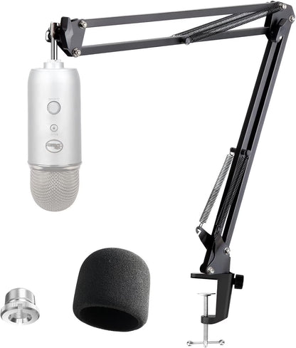 Yeti Microphone Stand with Foam Windscreen, Suspension Boom Scissor Arm Stand with Pop Filter Cover for Blue Yeti Pro, Gaming Microphone Arm by
