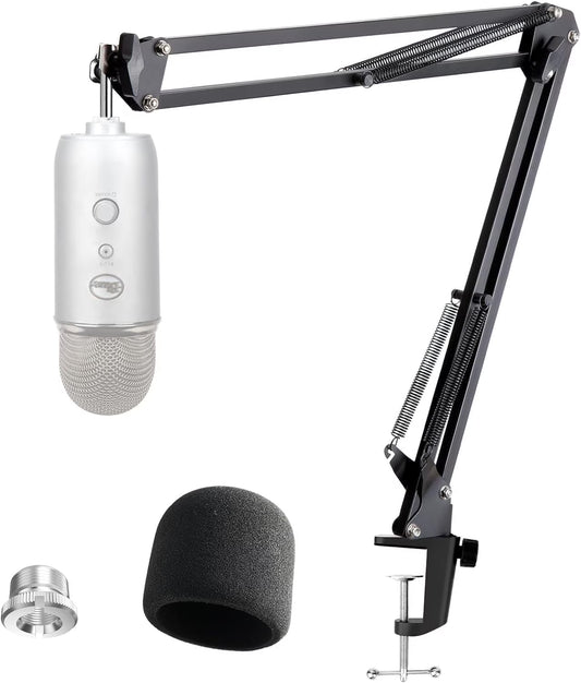 Yeti Microphone Stand with Foam Windscreen, Suspension Boom Scissor Arm Stand with Pop Filter Cover for Blue Yeti Pro, Gaming Microphone Arm by