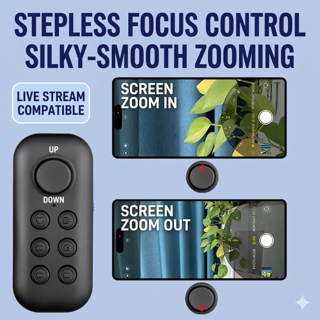 2026 New All-In-1 Bluetooth Remote Control - Universal Camera Shutter with Zoom, Tiktok & Reels Scroller, Ebook & Kindle Wireless Page Turner, Compatible with Iphone Android Ipad
