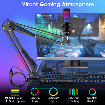 RGB Microphone Boom Arm Stand, Adjustable Heavy Duty Metal Desk Mic Arm for Gaming, Streaming and Content Creation