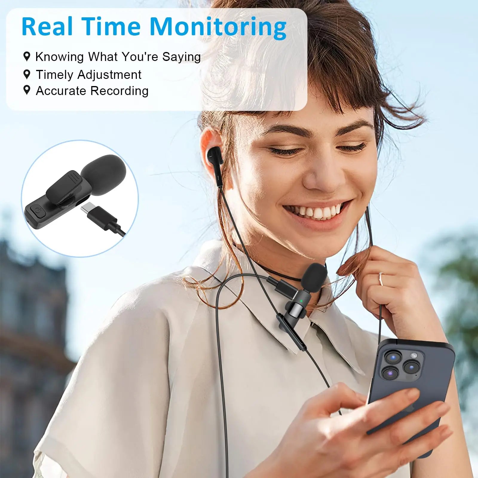 2Pcs Professional Wireless Lavalier Lapel Microphone for Iphone, Ipad - Cordless Omnidirectional Condenser Recording Mic for Interview Video Podcast Vlog,Youtube,Tiktok