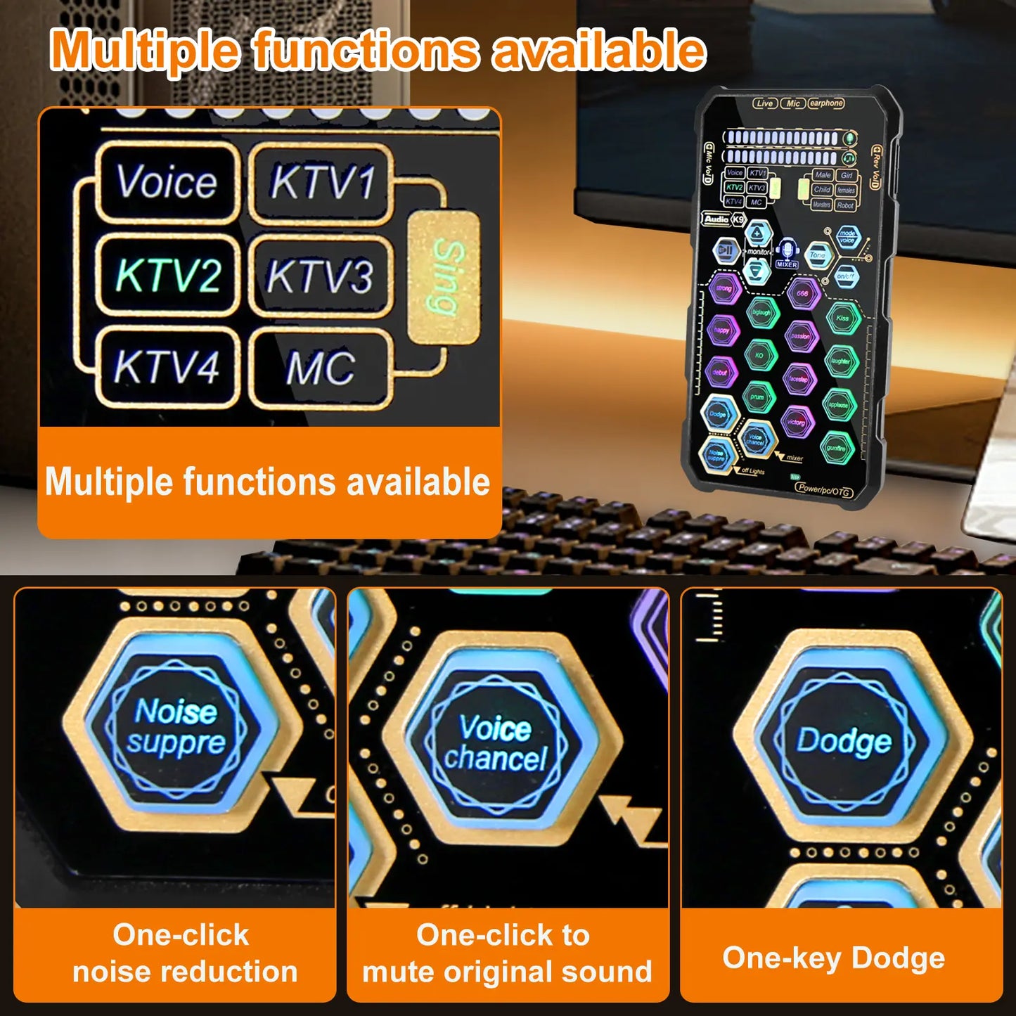 Hosabely SK9 Wired Handheld Live Sound Card Set – Portable Audio Interface with Microphone Connectivity for PS5, PC, Android, and iPhone Streaming – Ideal Gift for Men and Women
