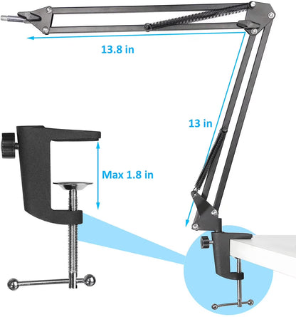 Yeti Microphone Stand with Foam Windscreen, Suspension Boom Scissor Arm Stand with Pop Filter Cover for Blue Yeti Pro, Gaming Microphone Arm by