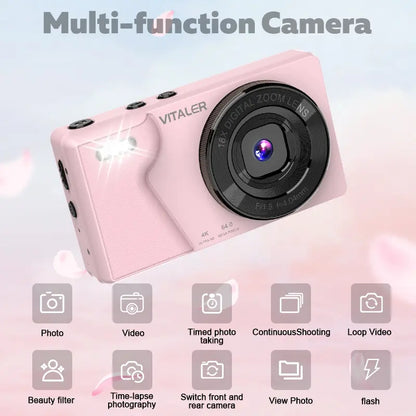 Dual-Camera Digital Camera with Retro CCD, 4K HD, Built-In Portrait and Beauty Filters, Compact Design for Vlogging and Photography