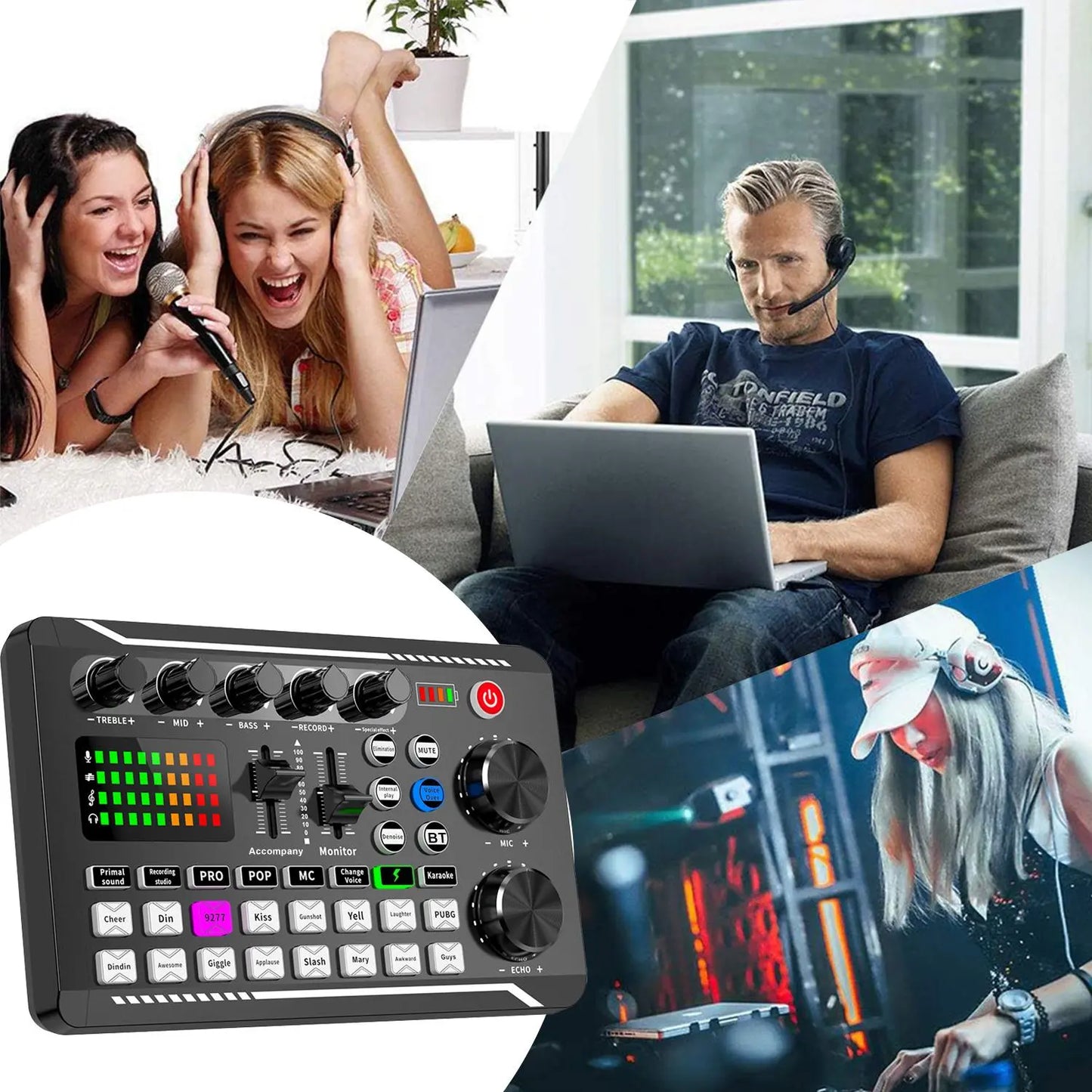 Podcast Microphone Bundle, Condenser Mic with Live Sound Card Kit, Podcast Equipment Bundle with Voice Changer and Mixer Functions for PC Smartphone Studio Recording, Audio Interface