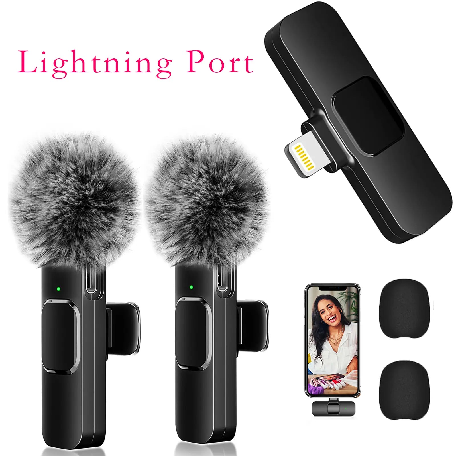 2Pcs Professional Wireless Lavalier Lapel Microphone for Iphone, Ipad - Cordless Omnidirectional Condenser Recording Mic for Interview Video Podcast Vlog,Youtube,Tiktok