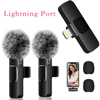 2Pcs Professional Wireless Lavalier Lapel Microphone for Iphone, Ipad - Cordless Omnidirectional Condenser Recording Mic for Interview Video Podcast Vlog,Youtube,Tiktok
