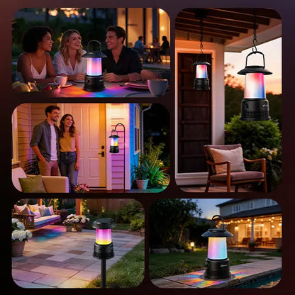 Outdoor Speakers House Warming Gifts New Home: 30W Dual Bluetooth Speakers with 360° LED Lights&Solar Charging|Multi-Sync up to 100 Speakers|Ipx7 Waterproof|20H Playtime|Lanterns for Patio/Pool/Party Audio Sound System Subwoofer Speaker Bluetooth Speaker