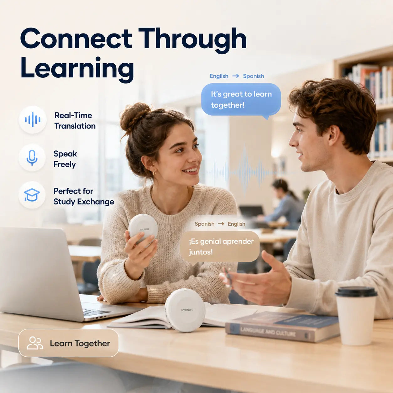 HYUNDAI TS1 Smart Translator Speaker, Real-Time Translation in 133 Languages for Travel, Business & Learning,Languages Practice Companion