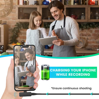 Dual Wireless Lavalier Microphone Set for iPhone and iPad, Plug-and-Play 2.4G Ultra-Low Latency with Integrated Noise Reduction for Video Recording, Interviews, Podcasts, and Vlogs