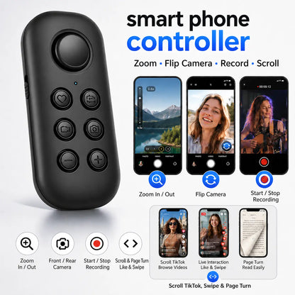 2026 New All-In-1 Bluetooth Remote Control - Universal Camera Shutter with Zoom, Tiktok & Reels Scroller, Ebook & Kindle Wireless Page Turner, Compatible with Iphone Android Ipad