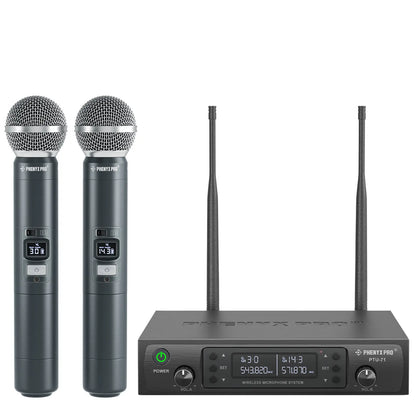 Phenyx Pro PTU-71-2H Dual Wireless 500Mhz Microphone System – 2 Handheld Mics, 328Ft UHF Range, Auto Scan & IR Sync, 2X100 Adjustable Frequencies, Dynamic Mics for Singing, Church, Karaoke, Events