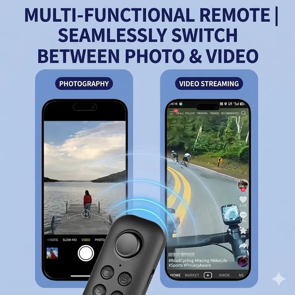 2026 New All-In-1 Bluetooth Remote Control - Universal Camera Shutter with Zoom, Tiktok & Reels Scroller, Ebook & Kindle Wireless Page Turner, Compatible with Iphone Android Ipad