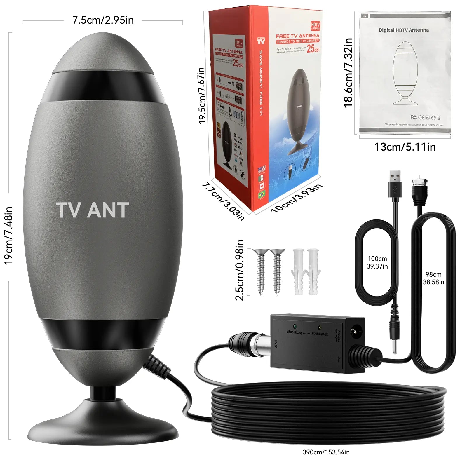 HIDB TV Antenna Digital for Smart TV HD Antena Indoor 4K 360° Signal Amplified Indoor TV Antenna for Easy Long Range Reception Installation No Monthly Bill Ultra Long Reception Distance TV Antenna for Local Channels ,Deals for You Days，Summerwins