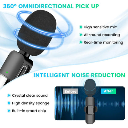 Dual Wireless Lavalier Microphone Set for iPhone and iPad, Plug-and-Play 2.4G Ultra-Low Latency with Integrated Noise Reduction for Video Recording, Interviews, Podcasts, and Vlogs