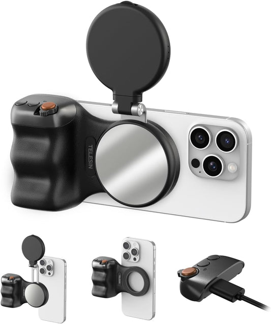 Fun Shot Magnetic Phone Camera Grip+ C03 Magnetic Selfie Light Creator Kit Compatible with Iphone Magsafe & Android, Bundle Kit for Selfies/Photography/Tiktok/Zoom Calls/Video (Black)