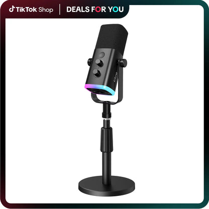Fifine AM8S Gaming Microphone with Adjustable Stand, Height Adjustable Heavy-Duty Metal Stand, RGB Dynamic Mic with Quick Mute, Gain Volume Control, Headphone Jack, XLR/USB for Podcast, Streaming, Recording, PC PS5 Gamer, Audio Interface Mixer, Smartphone