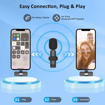 2Pcs Professional Wireless Lavalier Lapel Microphone for Iphone, Ipad - Cordless Omnidirectional Condenser Recording Mic for Interview Video Podcast Vlog,Youtube,Tiktok