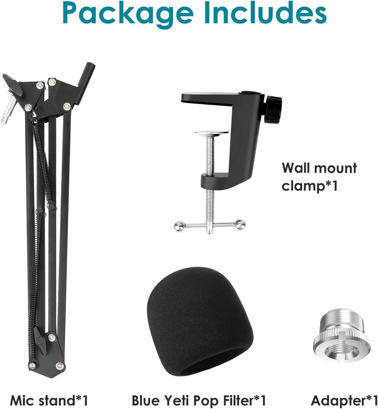 Yeti Microphone Stand with Foam Windscreen, Suspension Boom Scissor Arm Stand with Pop Filter Cover for Blue Yeti Pro, Gaming Microphone Arm by