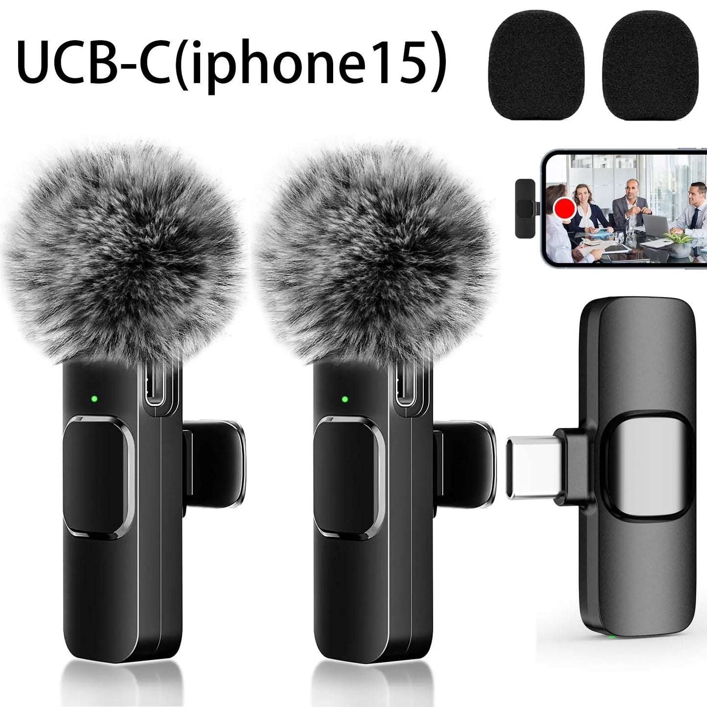 Upgraded Professional Mini Wireless Lavalier Microphone,Noise Reduction Clip on Mic for Iphone 15, Ios and Android Devices , 2 Pack Cordless Omnidirectional Condenser Recording Mic for Interview, Video, Podcast, Youtube