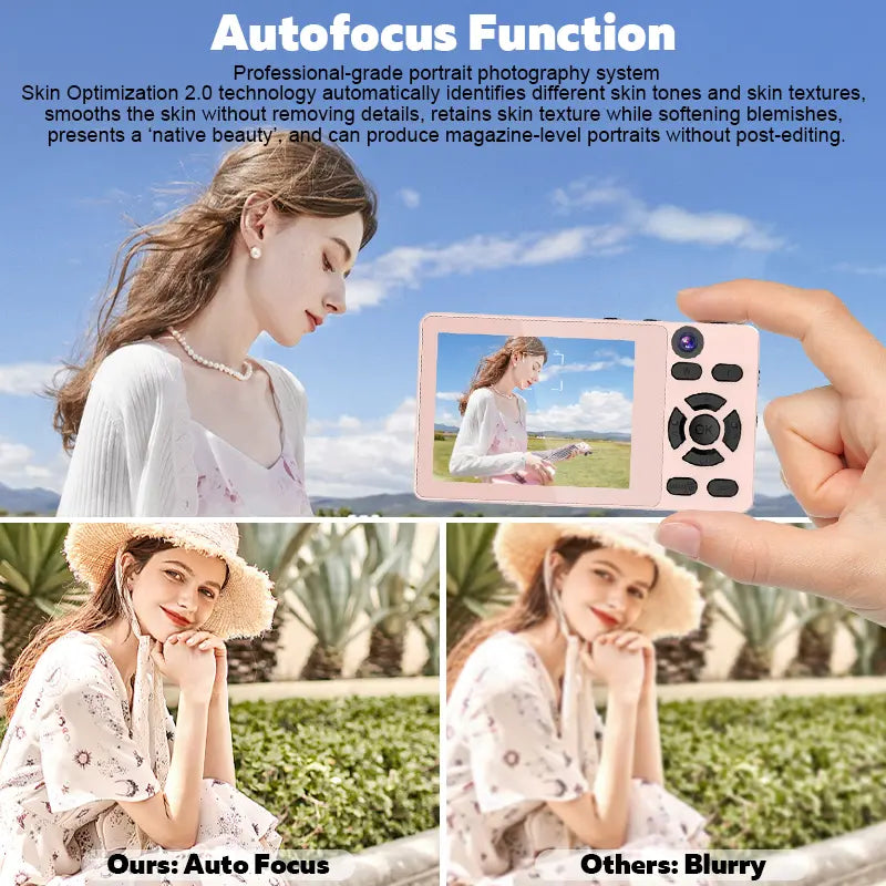 Dual-Camera Digital Camera with Retro CCD, 4K HD, Built-In Portrait and Beauty Filters, Compact Design for Vlogging and Photography