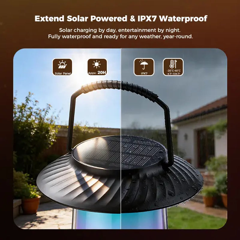 Outdoor Speakers House Warming Gifts New Home: 30W Dual Bluetooth Speakers with 360° LED Lights&Solar Charging|Multi-Sync up to 100 Speakers|Ipx7 Waterproof|20H Playtime|Lanterns for Patio/Pool/Party Audio Sound System Subwoofer Speaker Bluetooth Speaker