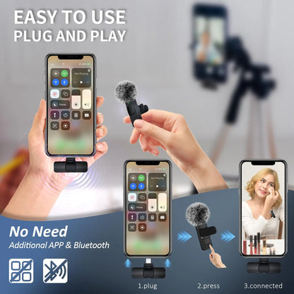 2Pcs Professional Wireless Lavalier Lapel Microphone for Iphone, Ipad - Cordless Omnidirectional Condenser Recording Mic for Interview Video Podcast Vlog,Youtube,Tiktok