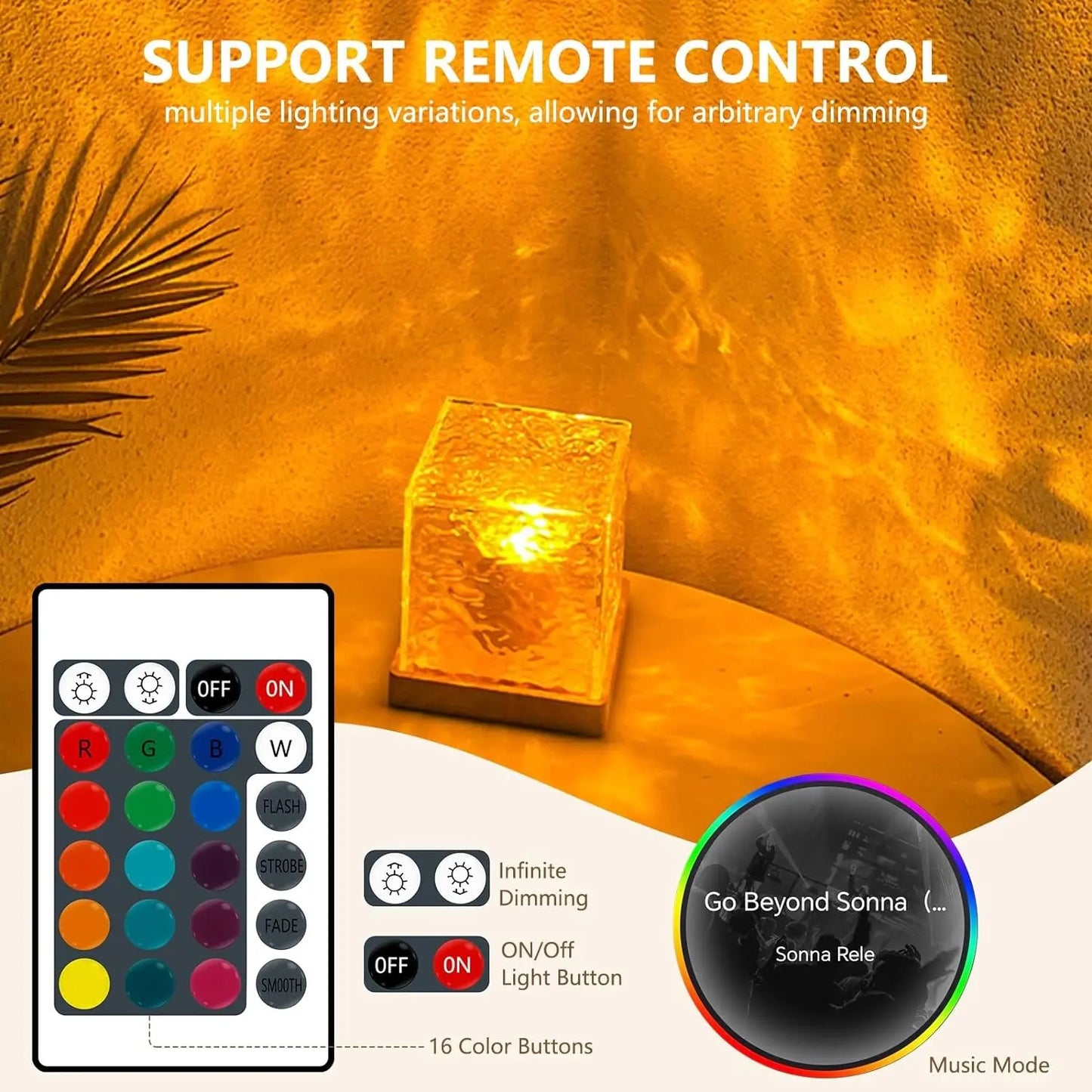 Ocean Wave Projector Light 18 Color Mode & Rechargeable 16 Color LED Light with Adjustable Modes, Remote Control, and USB Power Supply, ABS