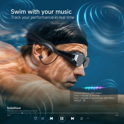 Holosport Sollawave AI Music Smart Goggles Swimming Headphones, Real-Time Voice Feedback + 4GB MP3 Player, 9-Axis Motion Tracking Swimming Earbuds, IP68 Waterproof Headphones for Swimming with App & AI Analysis