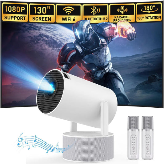 Portable Projector, Plug and Play Wireless Projector with 2 Speakers & 2 Microphones, Home Entertainment Projector, Home Cinema Projector, Stereo Karaoke Projector for Home Office, Home Theater Projector, Mother'S Day Gift