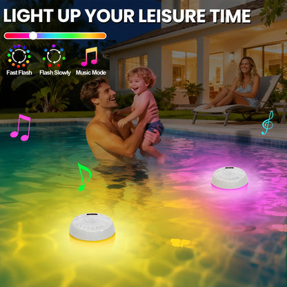 Floating Pool Speaker 3-In-1 with Digital Water Thermometer, IP68 Waterproof TWS Speaker Color LED Lights for Pool Hot Tub Spa, White