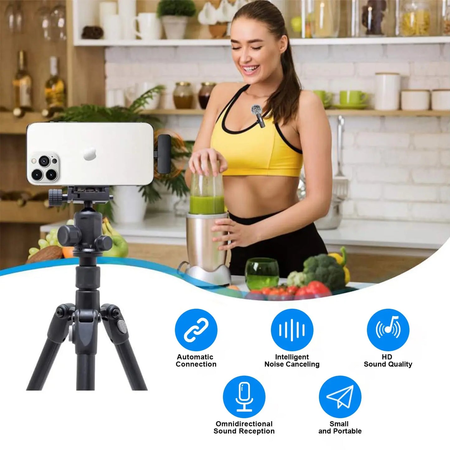 Tiktok,2 Pcs Professional Wireless Lavalier Lapel Microphone for Iphone, Ipad - Cordless Omnidirectional Condenser Recording Mic for Vlogging Interview Video Podcast Vlog,Smartphone Accessories Audio Wireless Lavalier Receiver Live Streaming