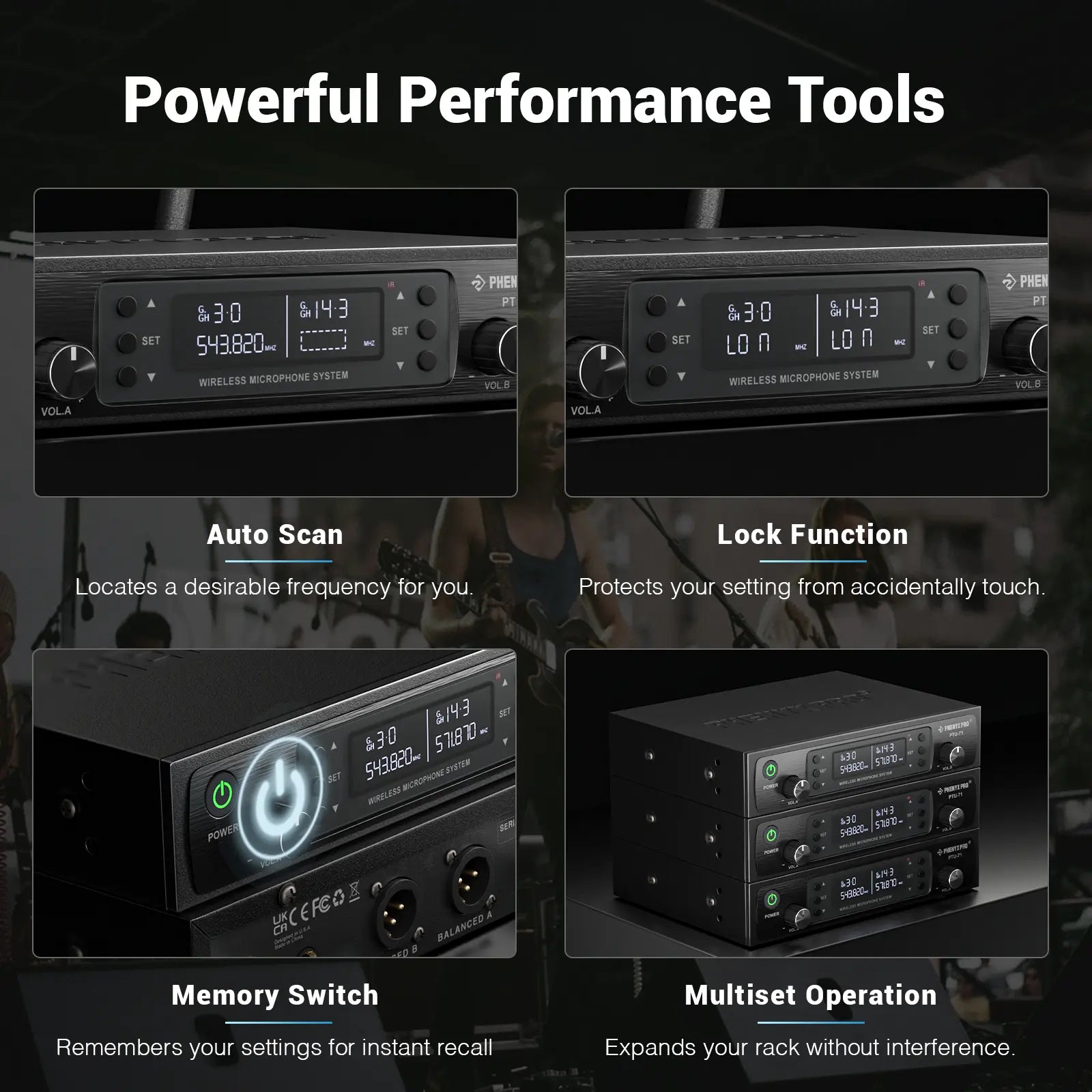 Phenyx Pro PTU-71-2H Dual Wireless 500Mhz Microphone System – 2 Handheld Mics, 328Ft UHF Range, Auto Scan & IR Sync, 2X100 Adjustable Frequencies, Dynamic Mics for Singing, Church, Karaoke, Events