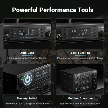 Phenyx Pro PTU-71-2H Dual Wireless 500Mhz Microphone System – 2 Handheld Mics, 328Ft UHF Range, Auto Scan & IR Sync, 2X100 Adjustable Frequencies, Dynamic Mics for Singing, Church, Karaoke, Events