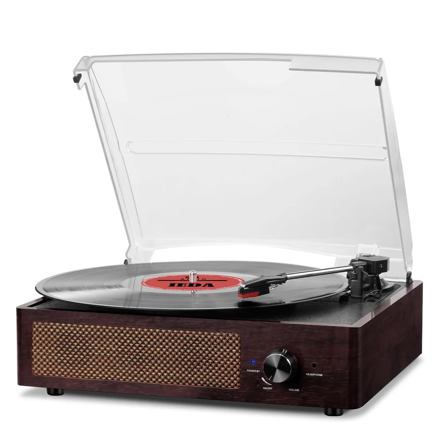 Vinyl Record Player, Turntable with Built-In Bluetooth Receiver & 2 Stereo Speakers, 3 Speed 3 Size Portable Retro Record, Gift for Women and Men