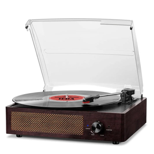 Vinyl Record Player, Turntable with Built-In Bluetooth Receiver & 2 Stereo Speakers, 3 Speed 3 Size Portable Retro Record, Gift for Women and Men