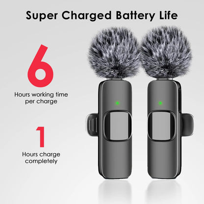 Upgraded Professional Mini Wireless Lavalier Microphone,Noise Reduction Clip on Mic for Iphone 15, Ios and Android Devices , 2 Pack Cordless Omnidirectional Condenser Recording Mic for Interview, Video, Podcast, Youtube