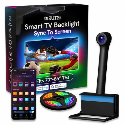 Aura TV Backlight for 40-85In TV LED Light Strip with Color Sync Technology for Immersive TV Light Adjustable RGBIC Lighting Music Visualizer App Control Customizable Scenes