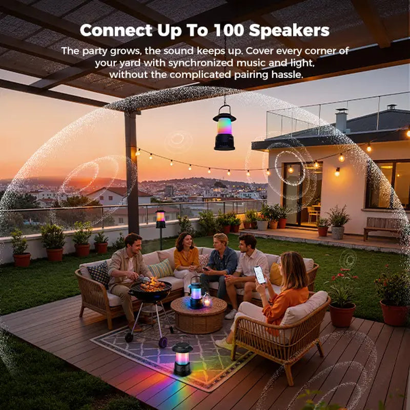 Outdoor Speakers House Warming Gifts New Home: 30W Dual Bluetooth Speakers with 360° LED Lights&Solar Charging|Multi-Sync up to 100 Speakers|Ipx7 Waterproof|20H Playtime|Lanterns for Patio/Pool/Party Audio Sound System Subwoofer Speaker Bluetooth Speaker