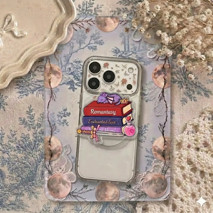 Book Lover Phone Grip Set – Aesthetic Romance Novel Pop Socket, 'Morally Grey' & Spicy Book Themed Phone Holder, Collapsible Smartphone Stand, Unique Gift for Readers
