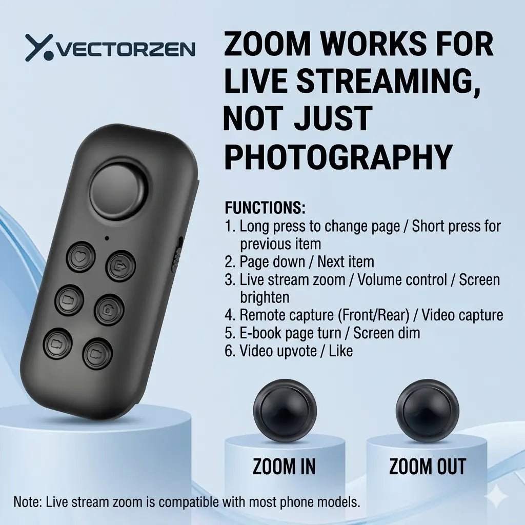 2026 New All-In-1 Bluetooth Remote Control - Universal Camera Shutter with Zoom, Tiktok & Reels Scroller, Ebook & Kindle Wireless Page Turner, Compatible with Iphone Android Ipad