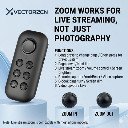 2026 New All-In-1 Bluetooth Remote Control - Universal Camera Shutter with Zoom, Tiktok & Reels Scroller, Ebook & Kindle Wireless Page Turner, Compatible with Iphone Android Ipad