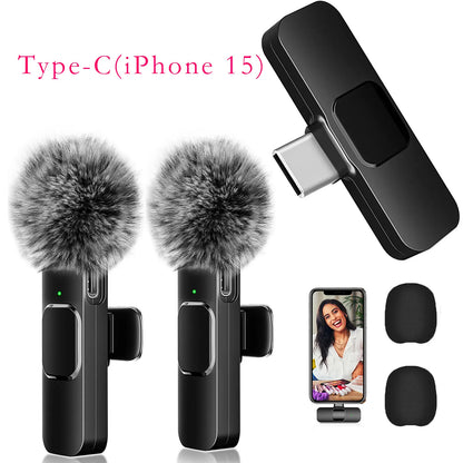 2Pcs Professional Wireless Lavalier Lapel Microphone for Iphone, Ipad - Cordless Omnidirectional Condenser Recording Mic for Interview Video Podcast Vlog,Youtube,Tiktok