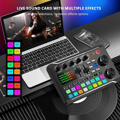 Podcast Microphone Bundle, Condenser Mic with Live Sound Card Kit, Podcast Equipment Bundle with Voice Changer and Mixer Functions for PC Smartphone Studio Recording, Audio Interface