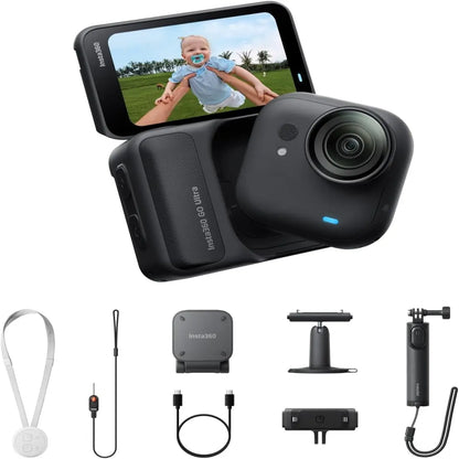 Insta360 GO Ultra Creator Bundle - Small 4K Vlogging Camera, Hands-Free, POV Cam, 1/1.28" Sensor, 53G Lightweight, 156° FOV, 200 Min Battery Life, Magnetic Wearable Action Camera for Sports, Vlog